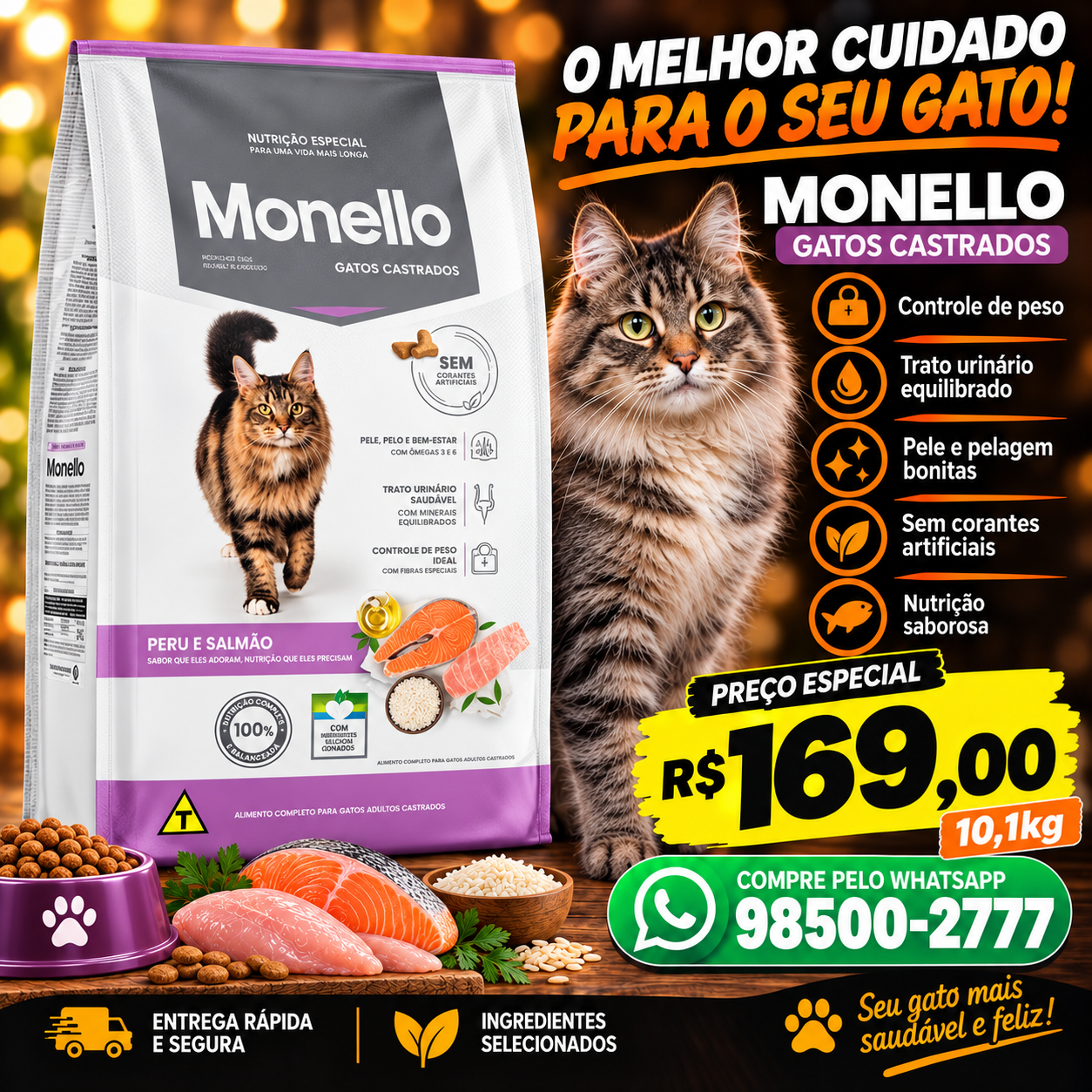 Ração Monello Premium Especial para Gatos Castrados
