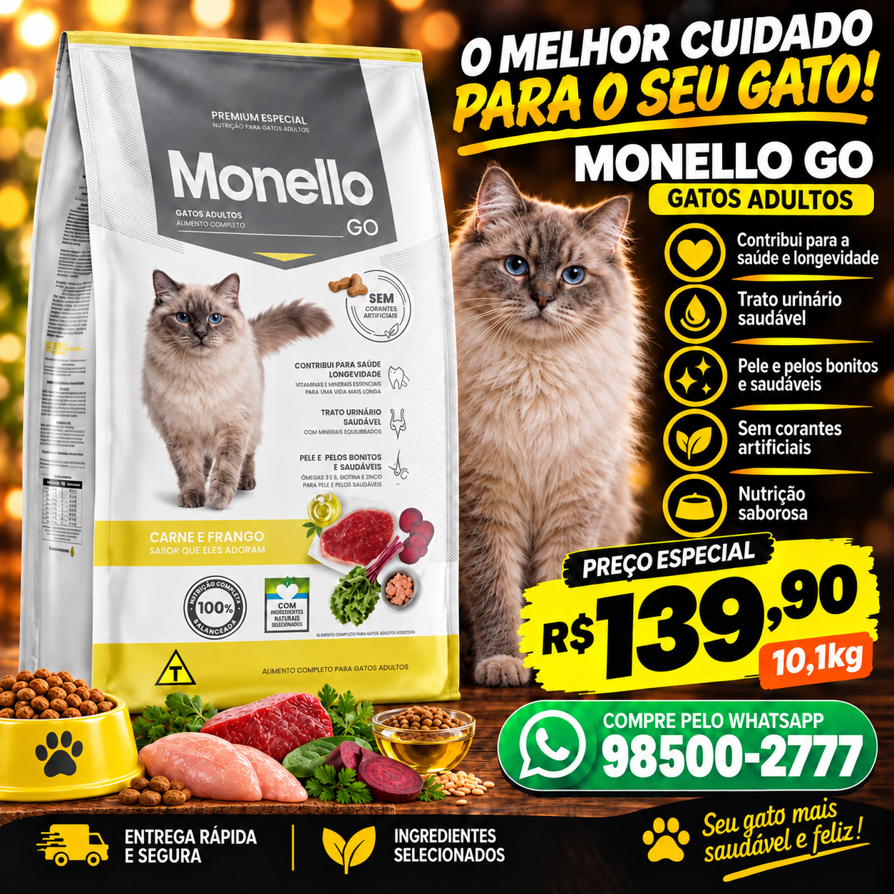 Ração Monello Go para Gatos