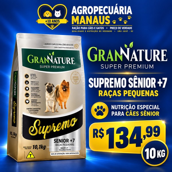 Ração GranNature Supremo Sênior +7 Raças Pequenas 10,1 kg