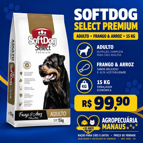 Ração SoftDog Select Premium Adulto Frango & Arroz 15 kg
