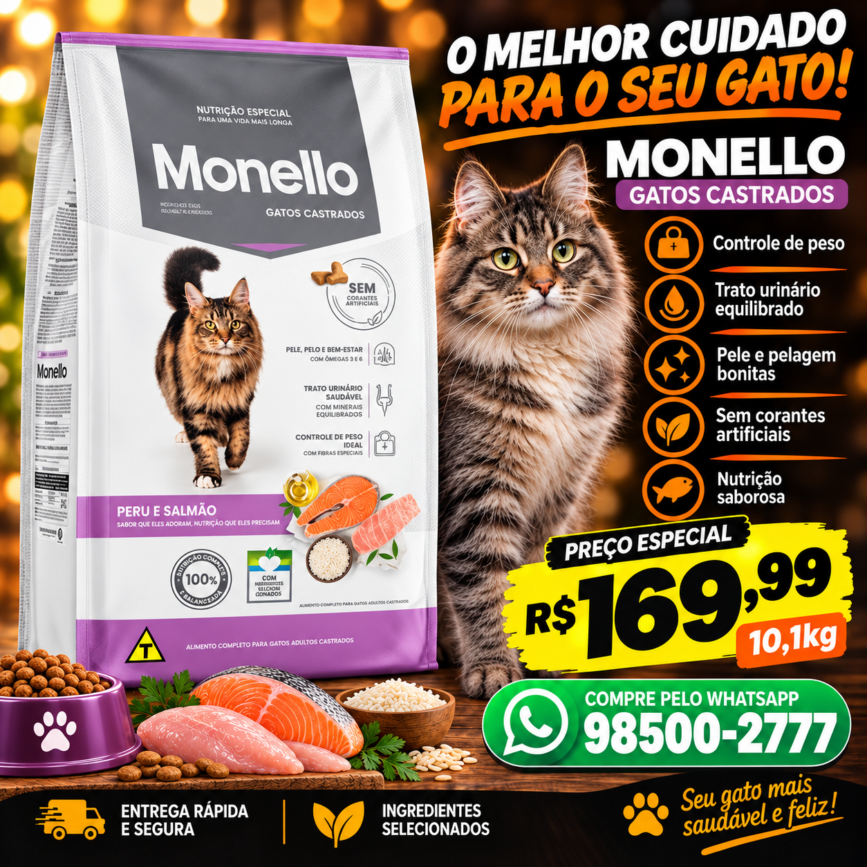 Ração Monello Premium Especial para Gatos Castrados