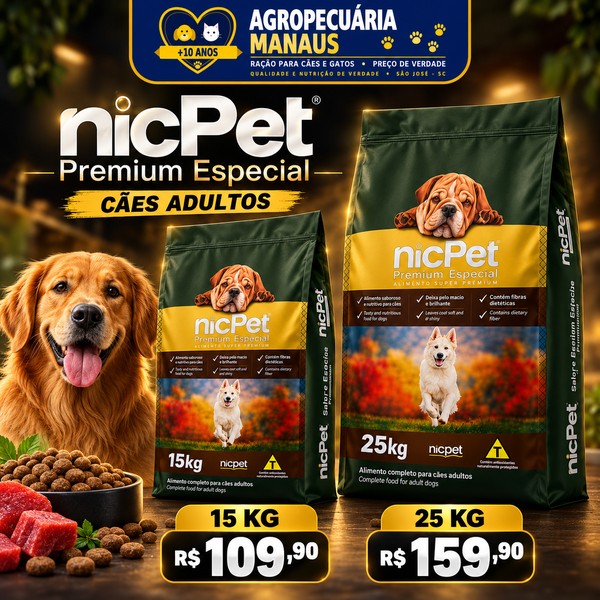 Ração NicPet Premium Especial Cães Adultos 15 kg
